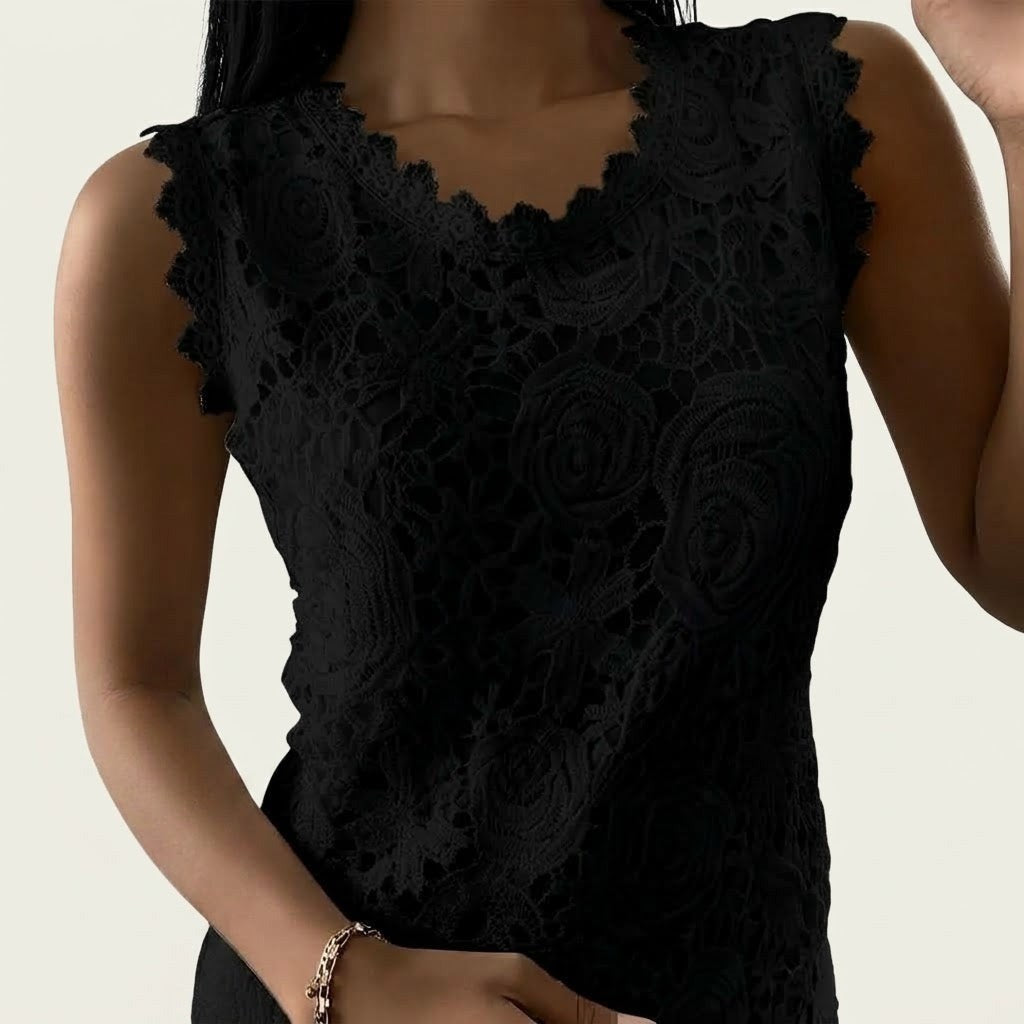 Ersilia — Top in Pizzo Donna Senza Maniche a Fiori Elegante, Lina Milano