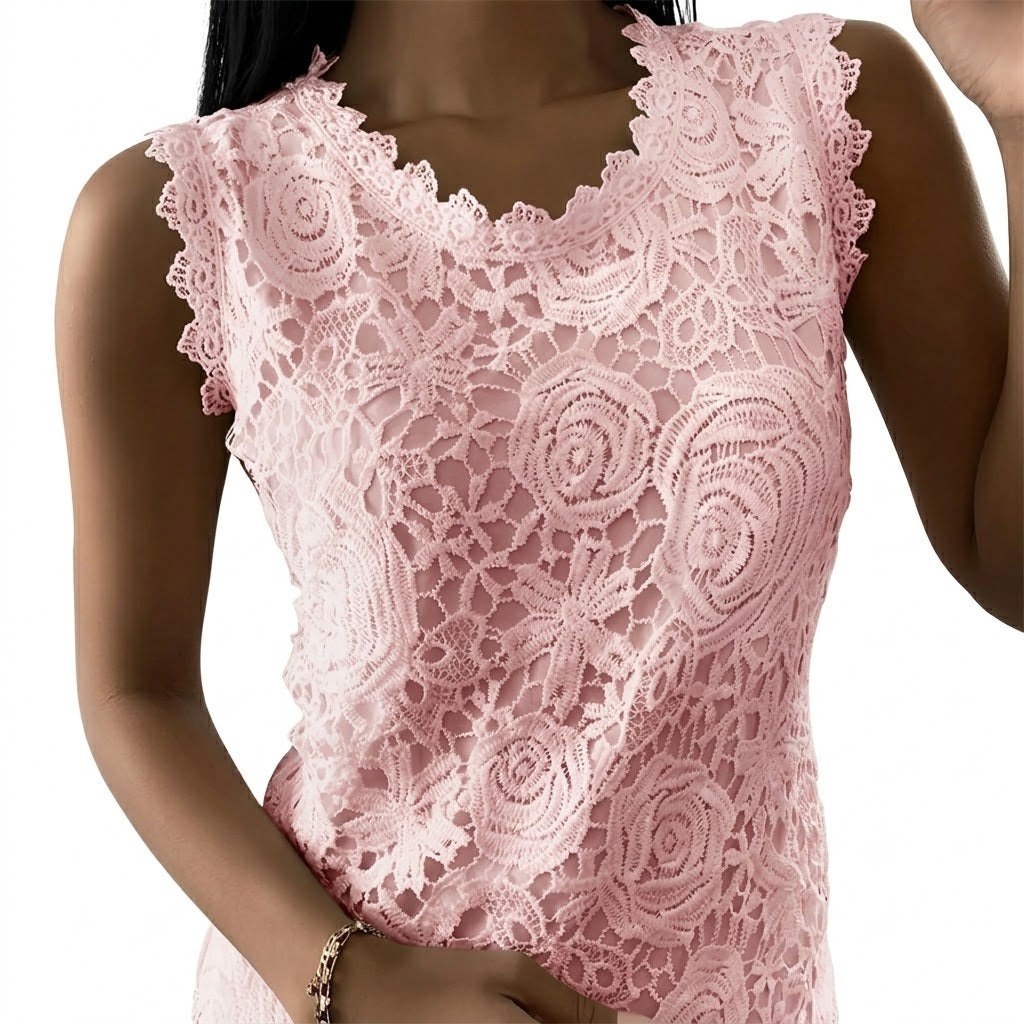 Ersilia — Top in Pizzo Donna Senza Maniche a Fiori Elegante, Lina Milano