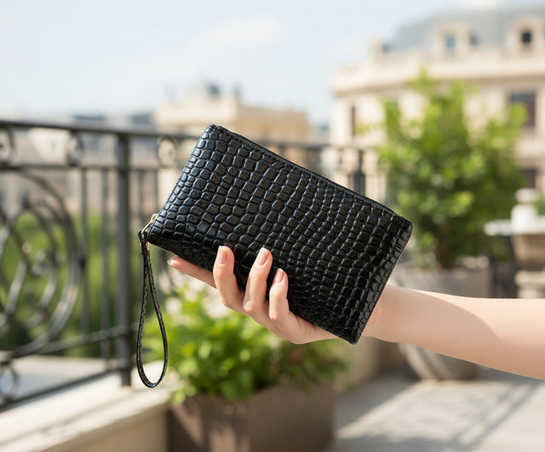 Fiorella — Pochette Donna in Ecopelle Stampa Coccodrillo con Cerniera, Lina Milano