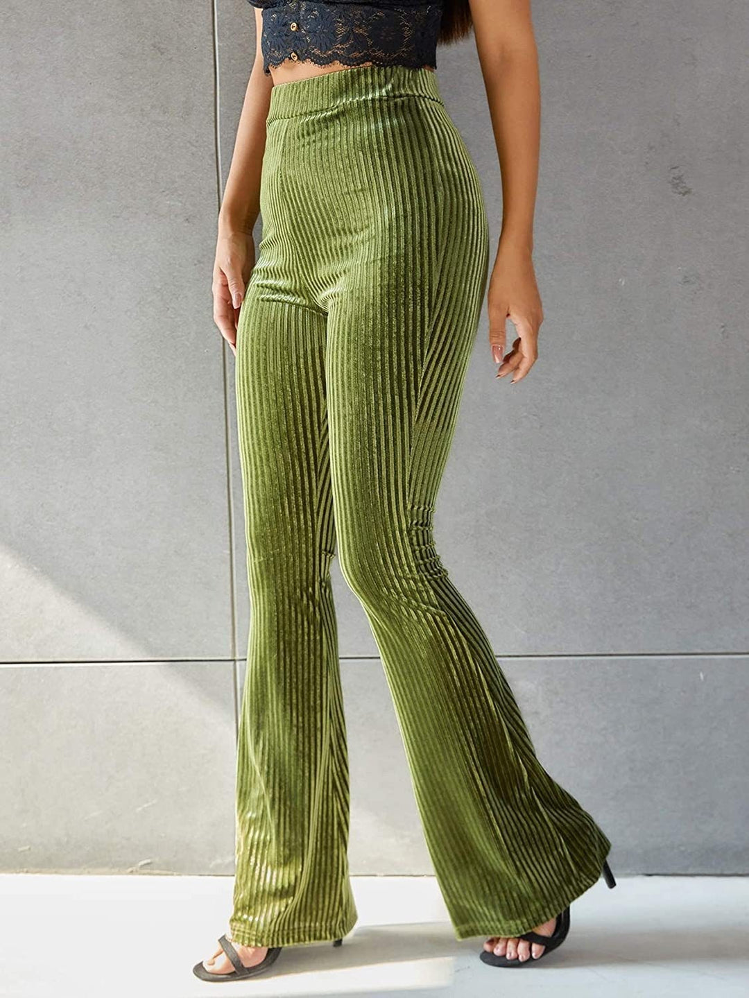 Gabriella — Pantaloni in Velluto Donna a Zampa a Vita Alta con Elastico, Lina Milano