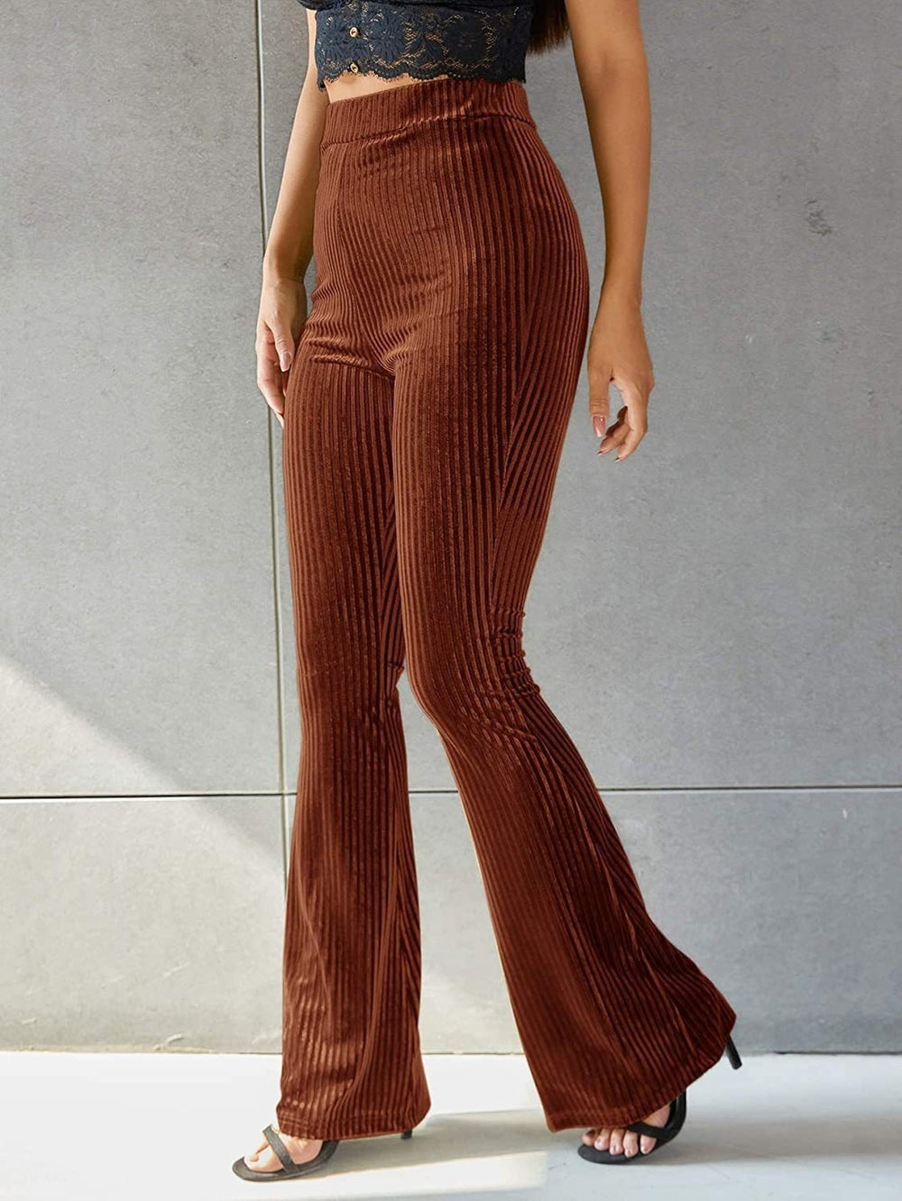 Gabriella — Pantaloni in Velluto Donna a Zampa a Vita Alta con Elastico, Lina Milano