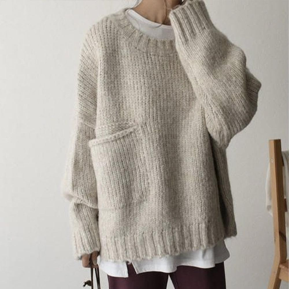 Gaia — Maglione Oversize Donna Morbido Girocollo con Tasca Frontale, Lina Milano