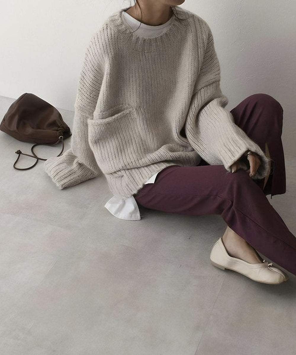 Gaia — Maglione Oversize Donna Morbido Girocollo con Tasca Frontale, Lina Milano