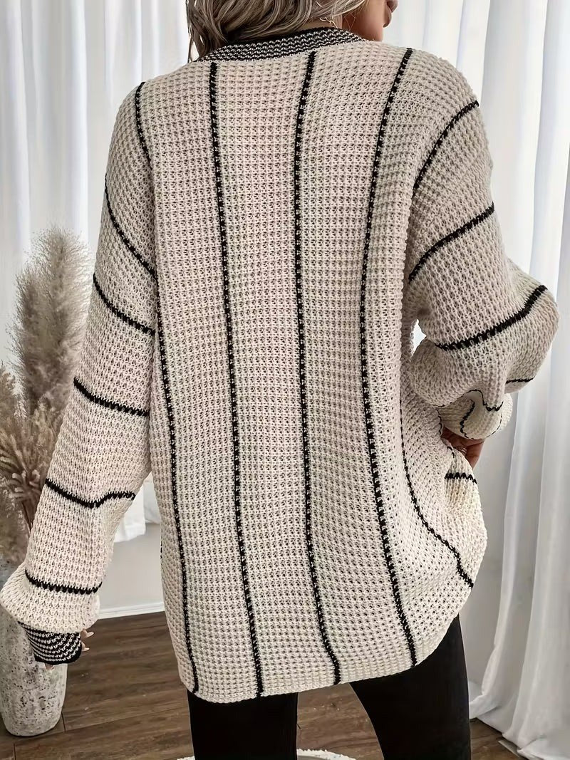 Gemma — Maglione Oversize Donna a Righe Scollo V Leggero, Lina Milano