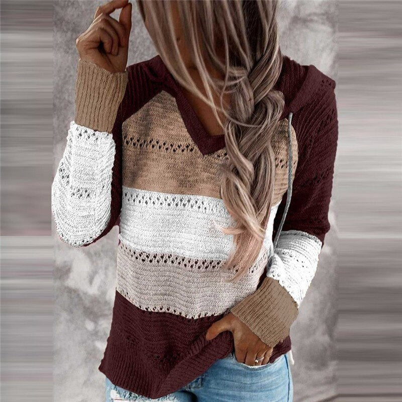Gina — Maglioncino Donna Patchwork Traforato con Cappuccio, Lina Milano
