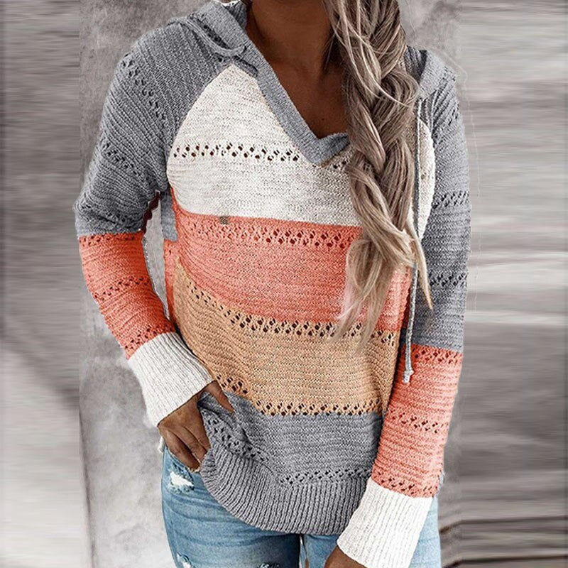 Gina — Maglioncino Donna Patchwork Traforato con Cappuccio, Lina Milano