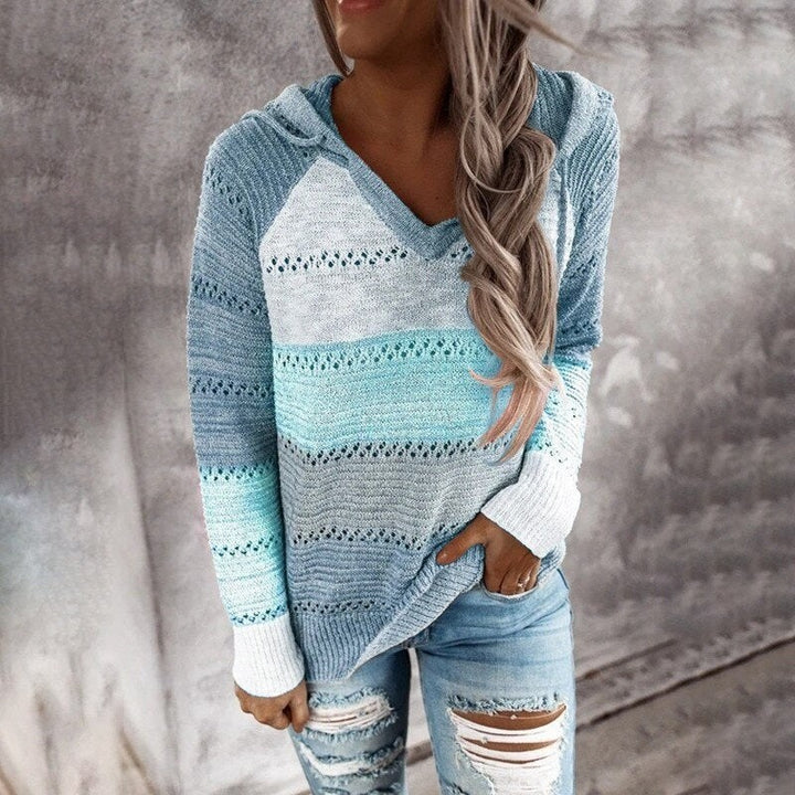 Gina — Maglioncino Donna Patchwork Traforato con Cappuccio, Lina Milano