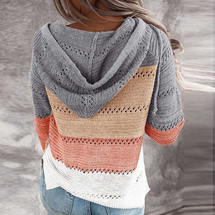 Gina — Maglioncino Donna Patchwork Traforato con Cappuccio, Lina Milano