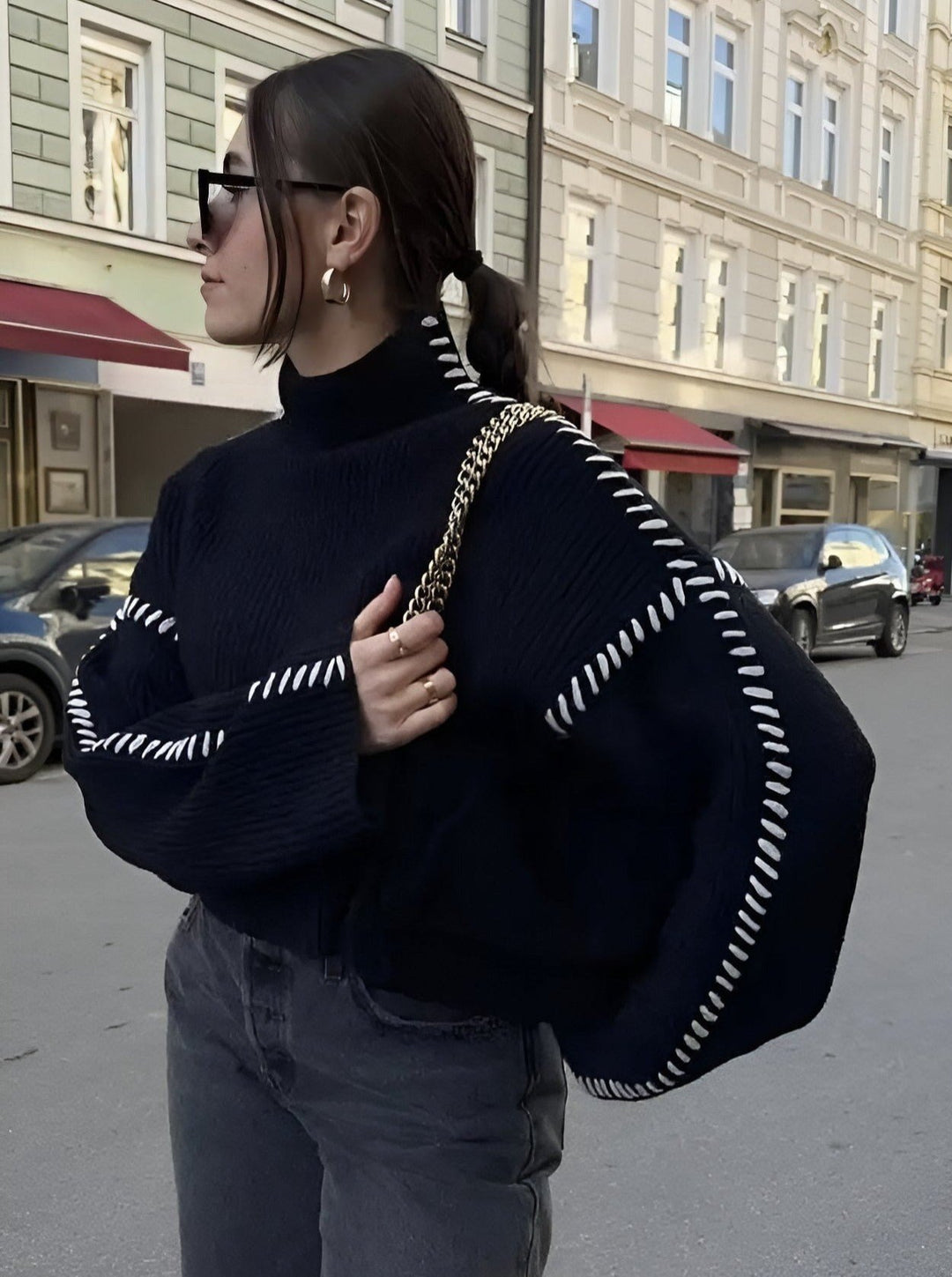 Giuliana — Dolcevita Donna Oversize con Cuciture su Spalle e Polsi, Lina Milano