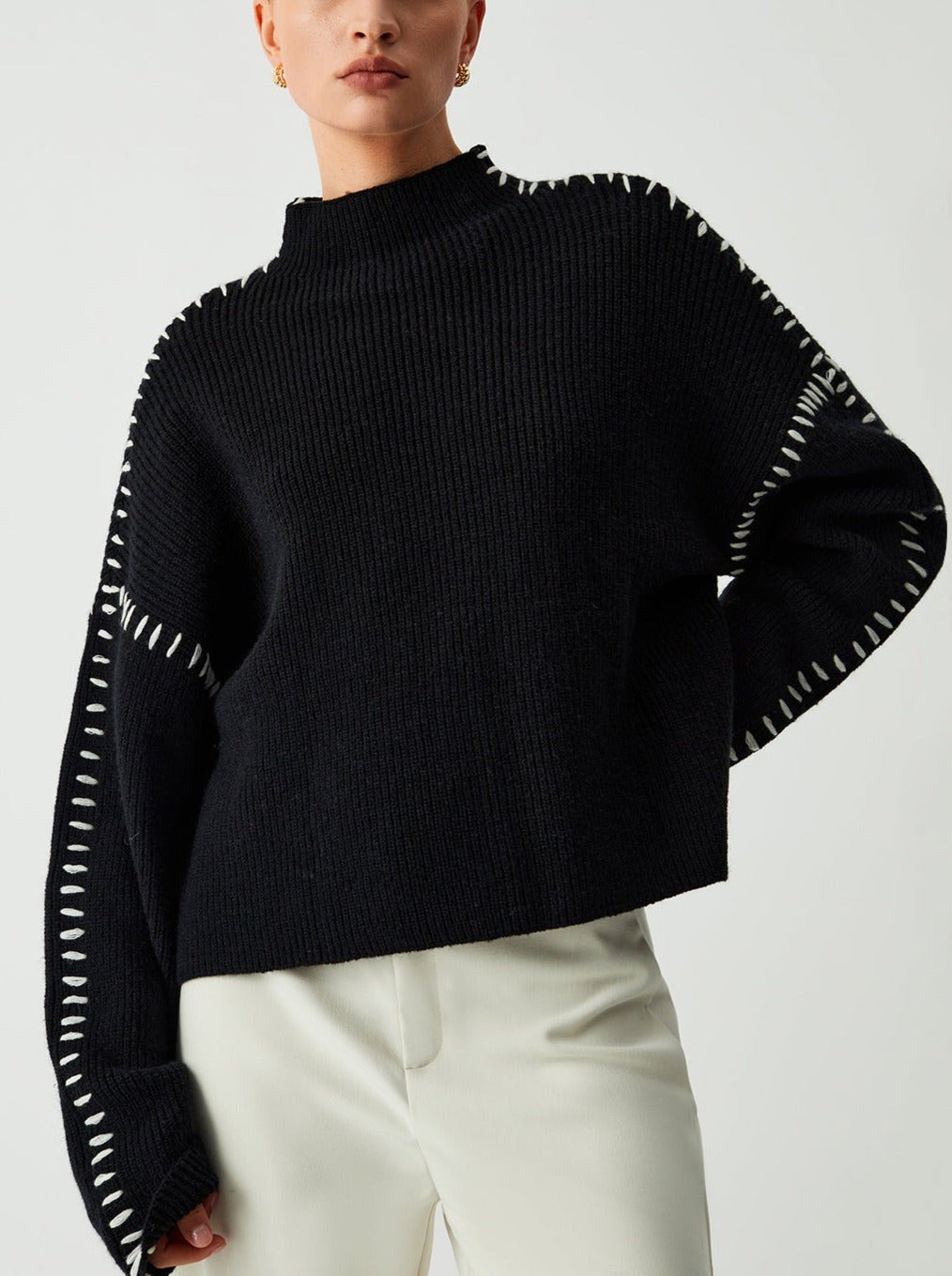 Giuliana — Dolcevita Donna Oversize con Cuciture su Spalle e Polsi, Lina Milano