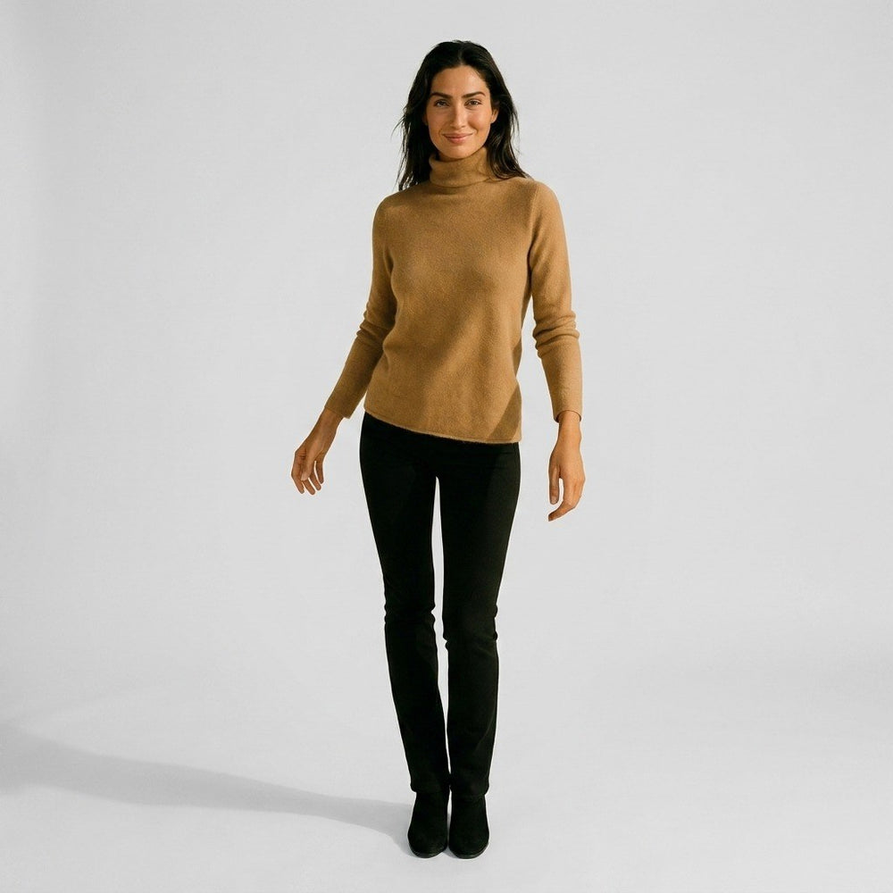 Ines — Maglia in Cashmere Donna Aderente con Collo Alto e Polsini a Costine, Lina Milano