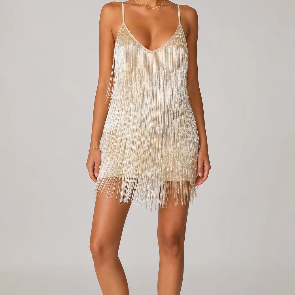 Ivana — Vestito di Paillettes Donna Corto con Frange, Lina Milano