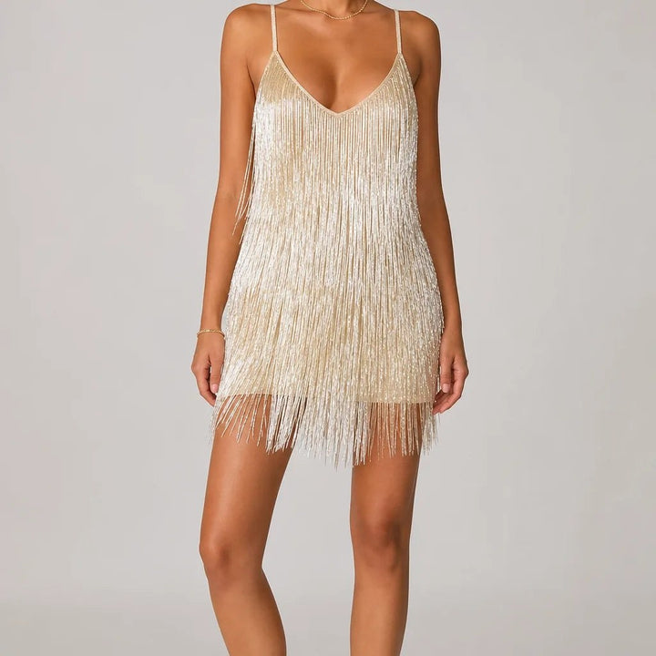 Ivana — Vestito di Paillettes Donna Corto con Frange, Lina Milano