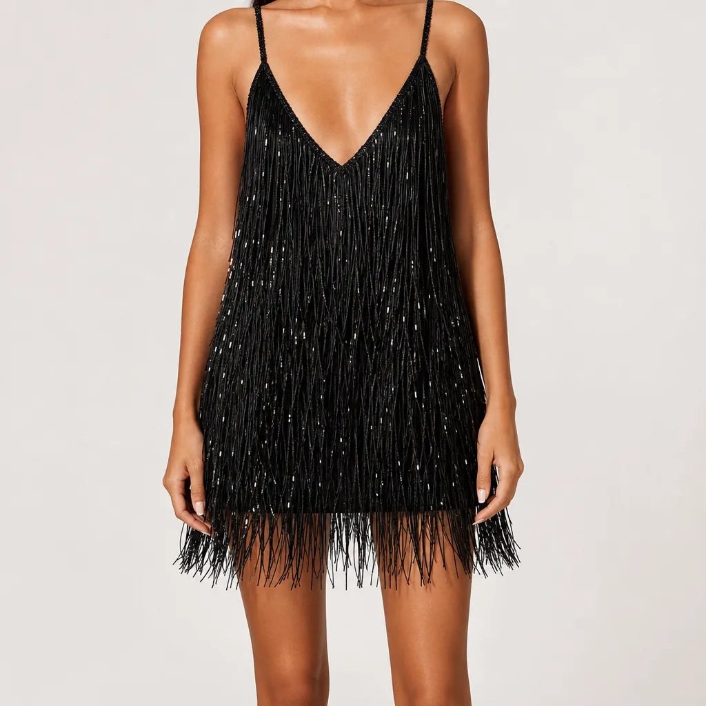 Ivana — Vestito di Paillettes Donna Corto con Frange, Lina Milano