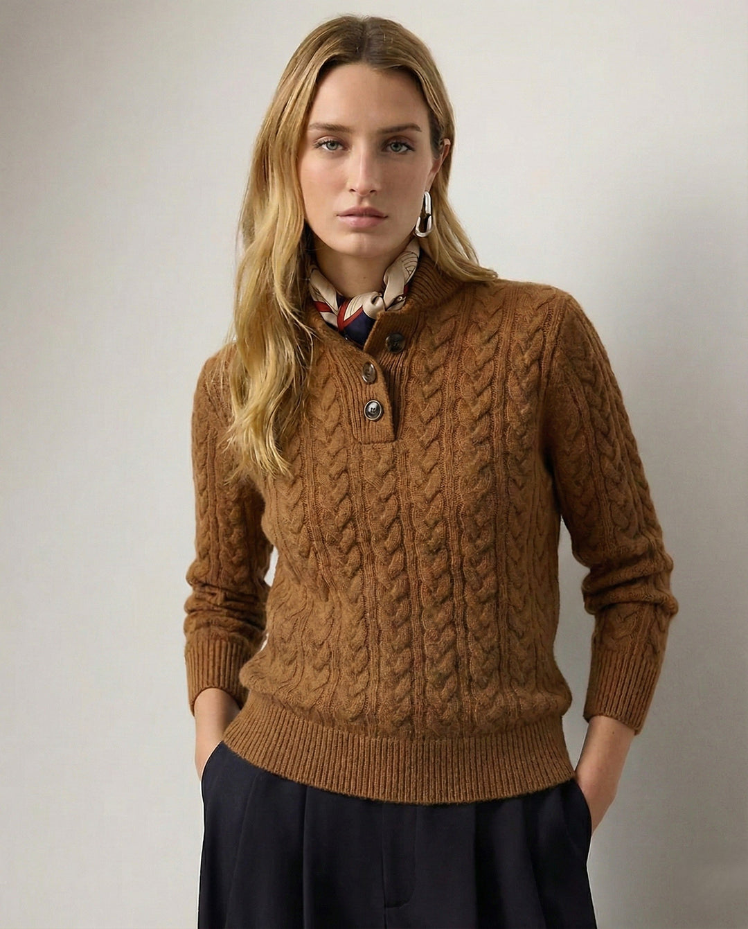 Lavinia — Maglia in Cashmere Donna a Trecce con Bottoni al Collo, Lina Milano