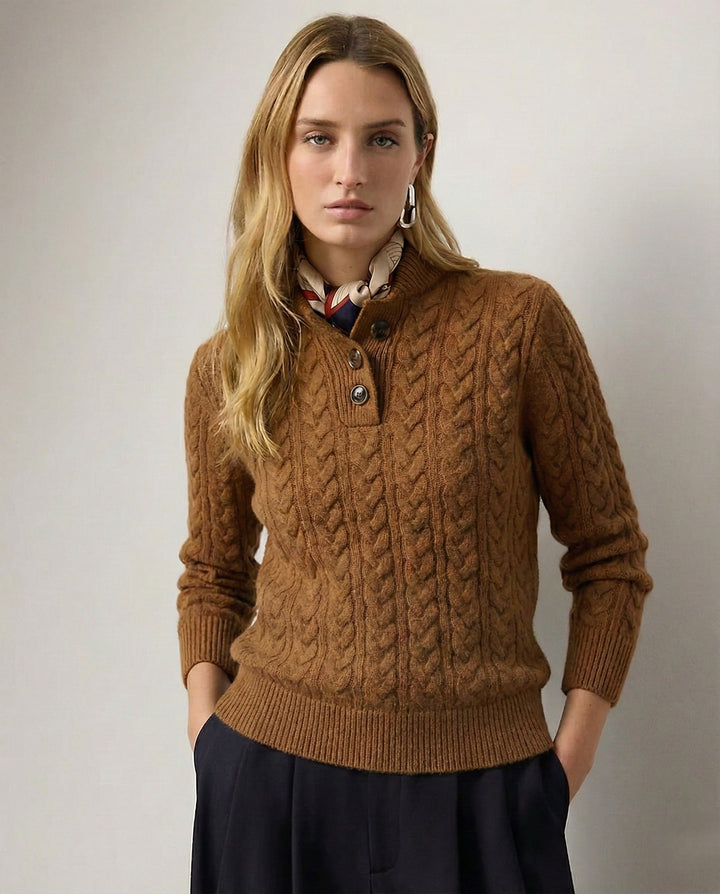 Lavinia — Maglia in Cashmere Donna a Trecce con Bottoni al Collo, Lina Milano