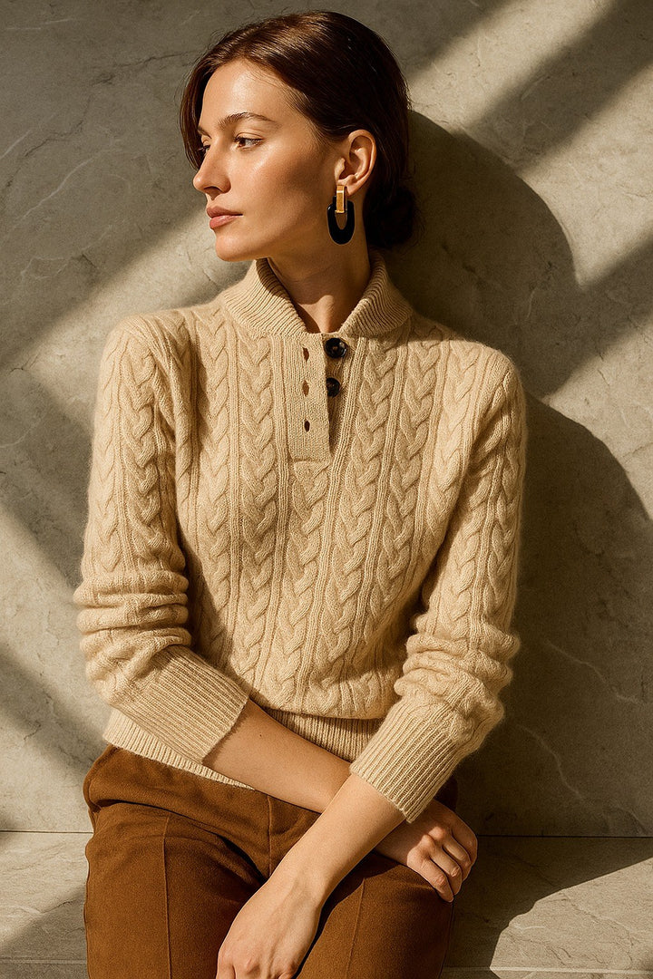 Lavinia — Maglia in Cashmere Donna a Trecce con Bottoni al Collo, Lina Milano