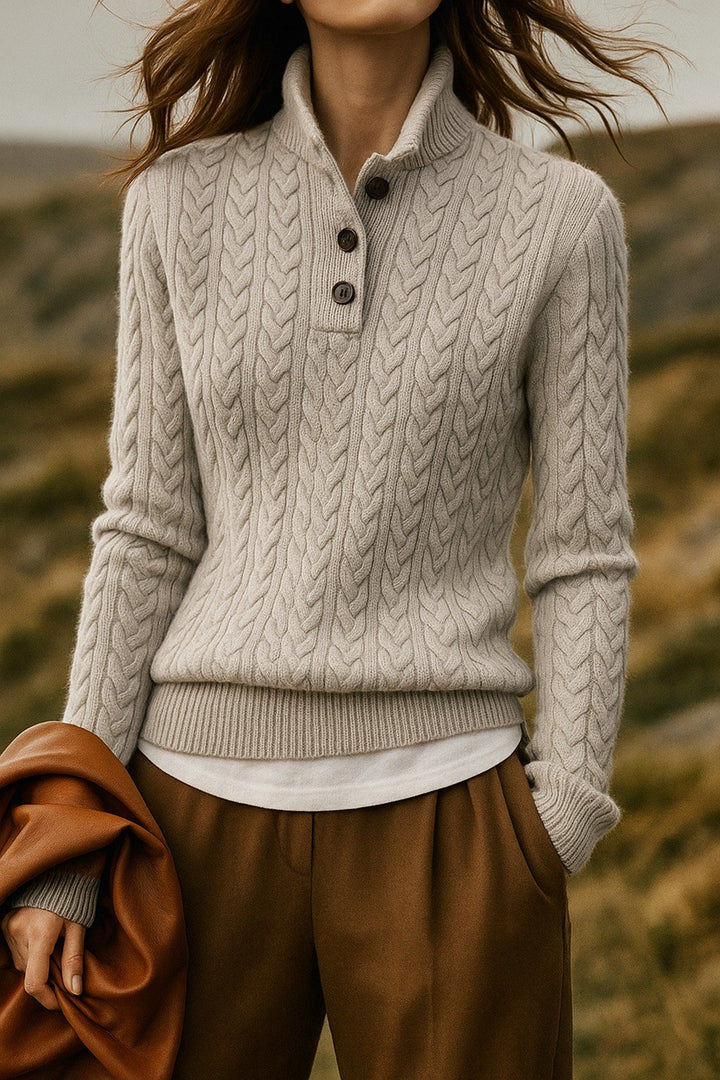 Lavinia — Maglia in Cashmere Donna a Trecce con Bottoni al Collo, Lina Milano