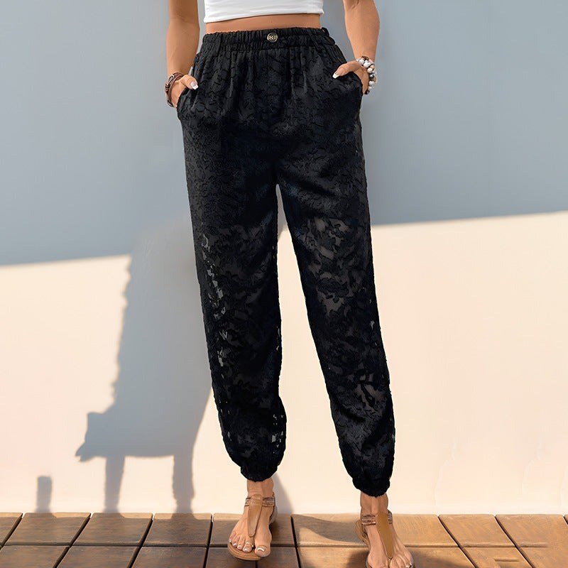 Lorenza — Pantaloni in Velluto Donna Jogger a Fiori con Vita Elastica, Lina Milano