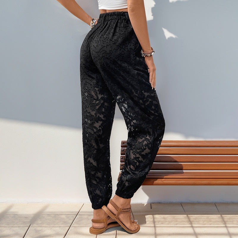 Lorenza — Pantaloni in Velluto Donna Jogger a Fiori con Vita Elastica, Lina Milano
