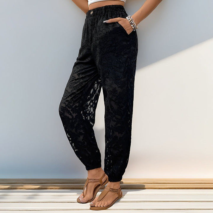 Lorenza — Pantaloni in Velluto Donna Jogger a Fiori con Vita Elastica, Lina Milano