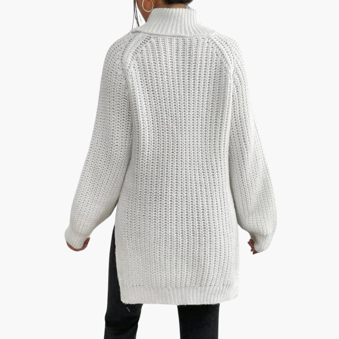 Loretta — Maglione Oversize Donna a Coste con Collo Alto e Spacchi, Lina Milano