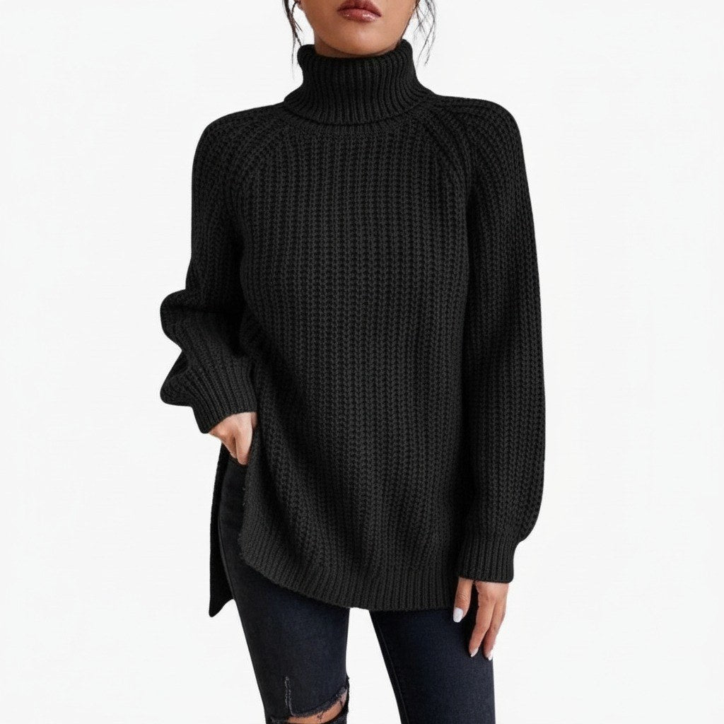 Loretta — Maglione Oversize Donna a Coste con Collo Alto e Spacchi, Lina Milano