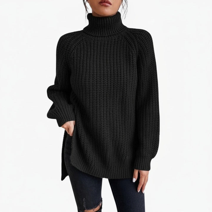 Loretta — Maglione Oversize Donna a Coste con Collo Alto e Spacchi, Lina Milano