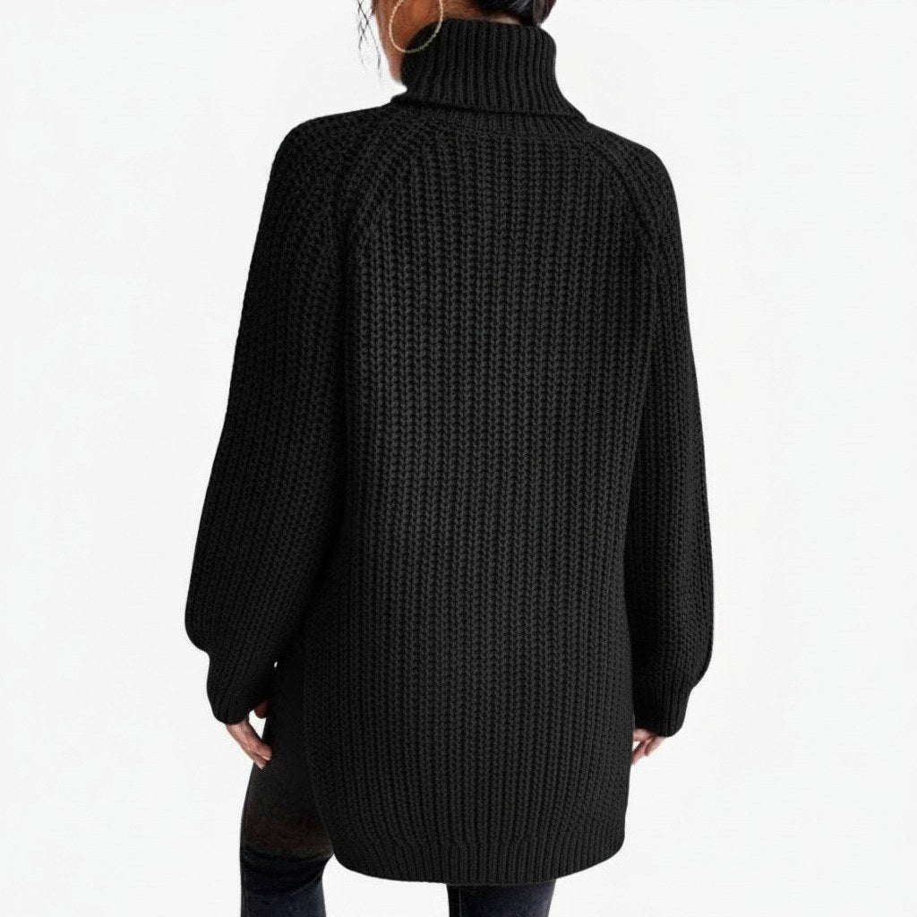 Loretta — Maglione Oversize Donna a Coste con Collo Alto e Spacchi, Lina Milano