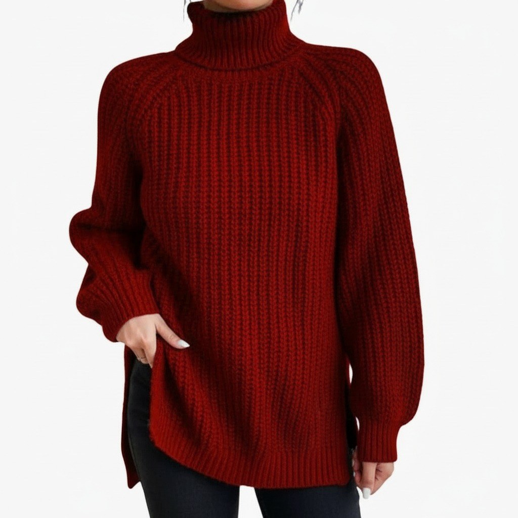 Loretta — Maglione Oversize Donna a Coste con Collo Alto e Spacchi, Lina Milano