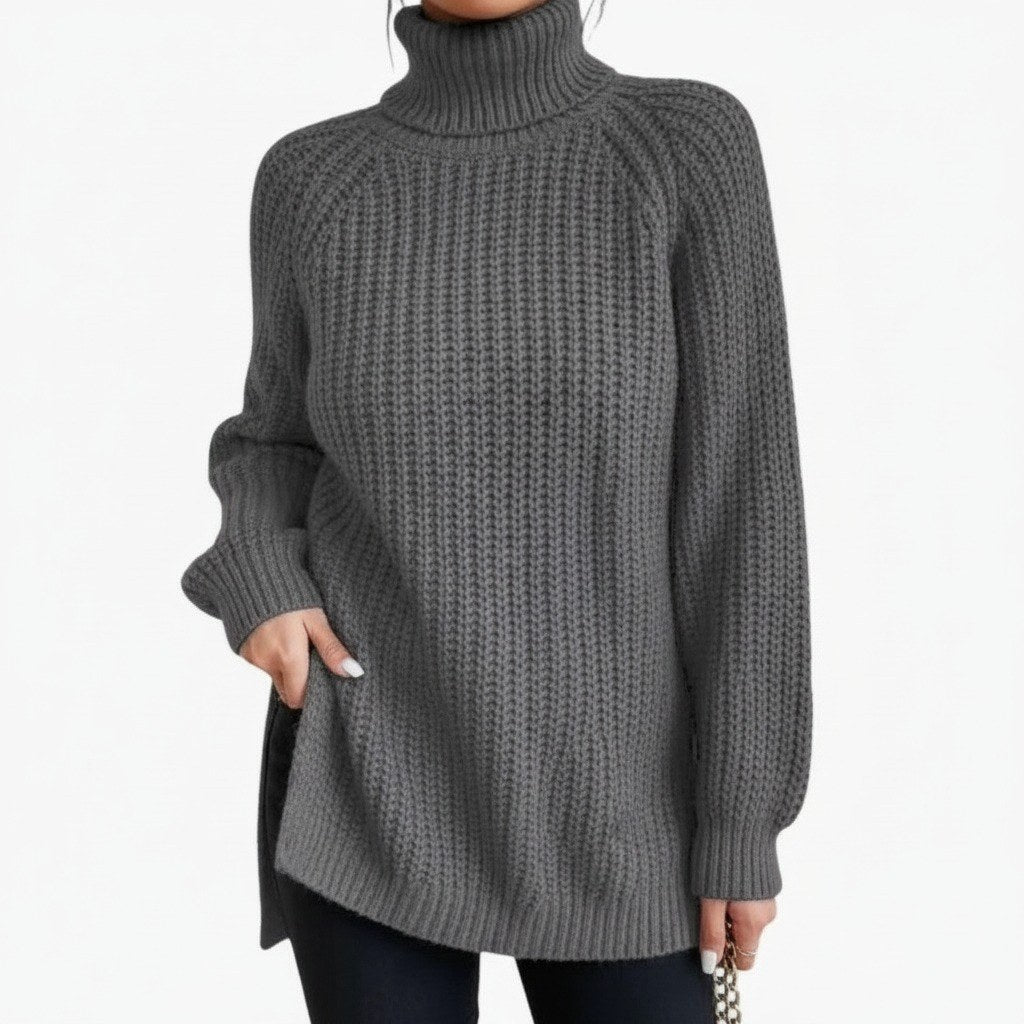 Loretta — Maglione Oversize Donna a Coste con Collo Alto e Spacchi, Lina Milano