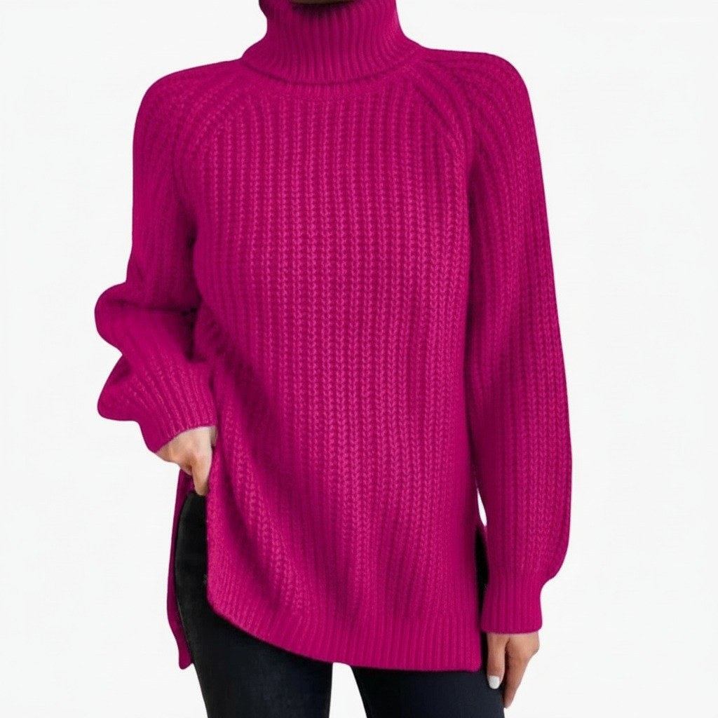 Loretta — Maglione Oversize Donna a Coste con Collo Alto e Spacchi, Lina Milano