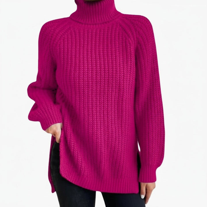 Loretta — Maglione Oversize Donna a Coste con Collo Alto e Spacchi, Lina Milano