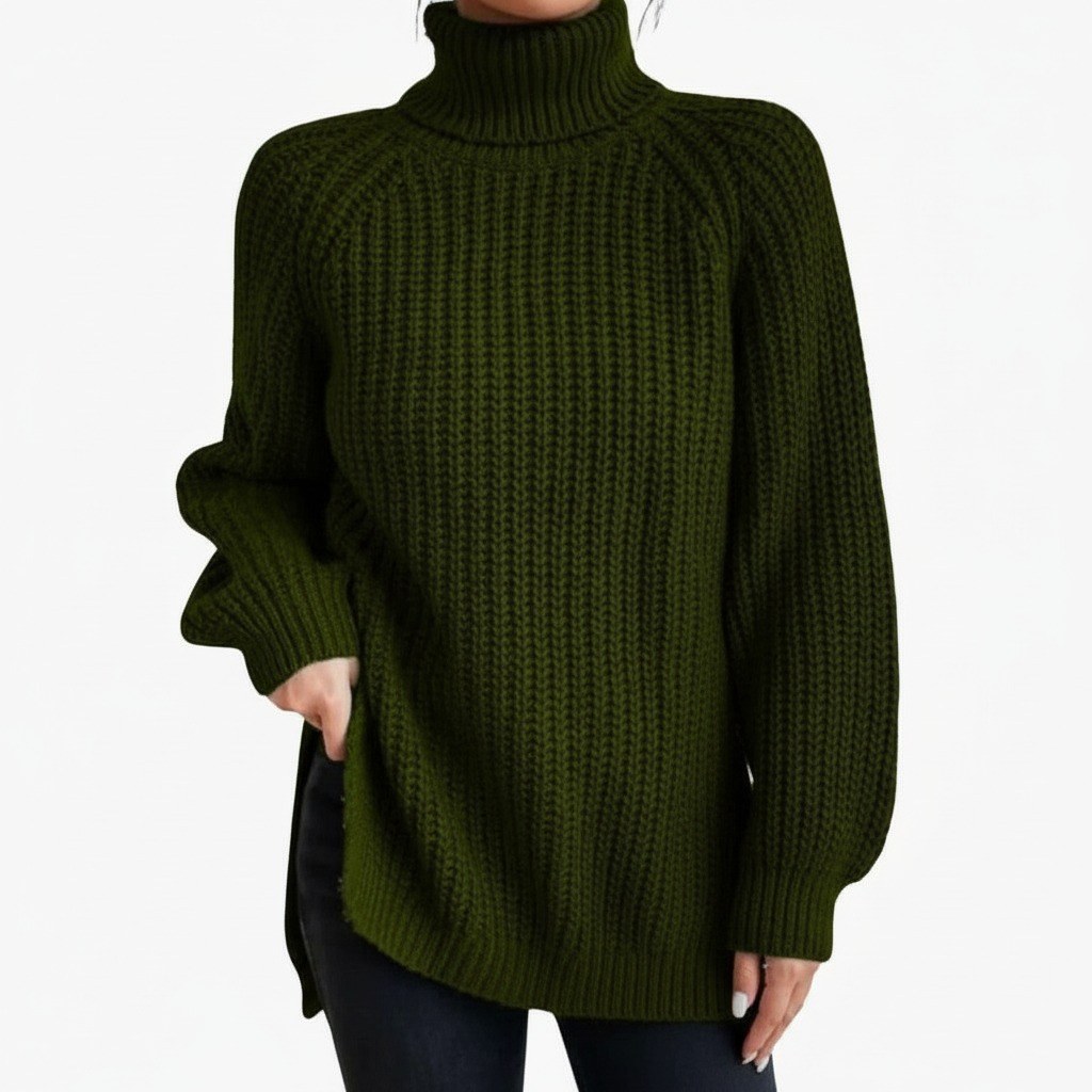 Loretta — Maglione Oversize Donna a Coste con Collo Alto e Spacchi, Lina Milano