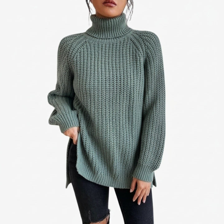 Loretta — Maglione Oversize Donna a Coste con Collo Alto e Spacchi, Lina Milano