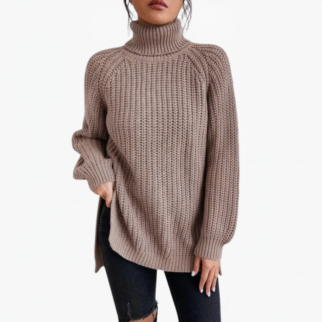 Loretta — Maglione Oversize Donna a Coste con Collo Alto e Spacchi, Lina Milano