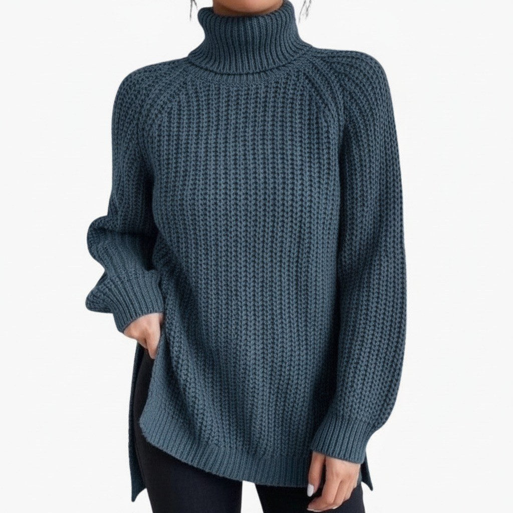 Loretta — Maglione Oversize Donna a Coste con Collo Alto e Spacchi, Lina Milano
