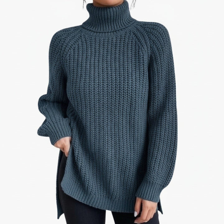 Loretta — Maglione Oversize Donna a Coste con Collo Alto e Spacchi, Lina Milano