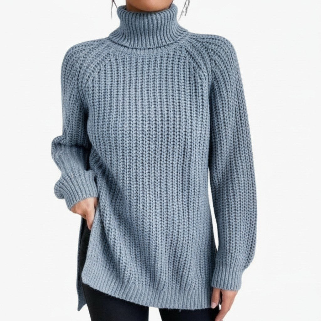 Loretta — Maglione Oversize Donna a Coste con Collo Alto e Spacchi, Lina Milano