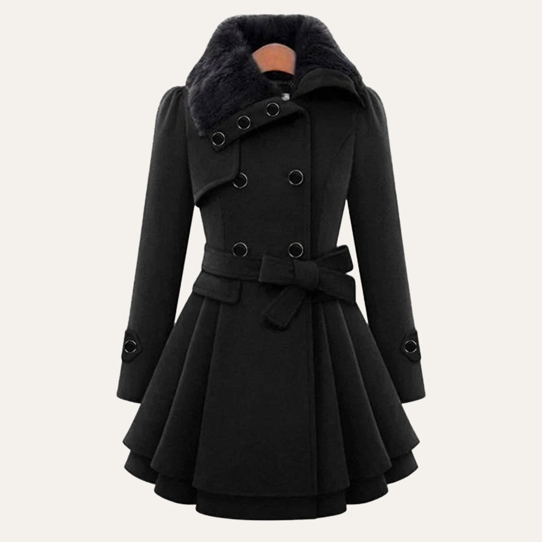 Luciana — Cappotto Donna Invernale Doppiopetto con Collo in Pelliccia, Lina Milano