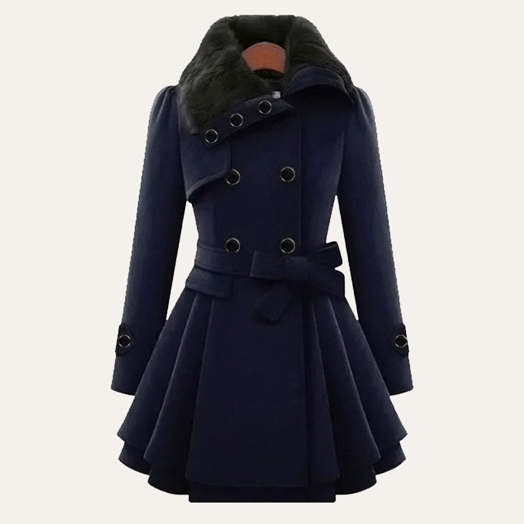 Luciana — Cappotto Donna Invernale Doppiopetto con Collo in Pelliccia, Lina Milano