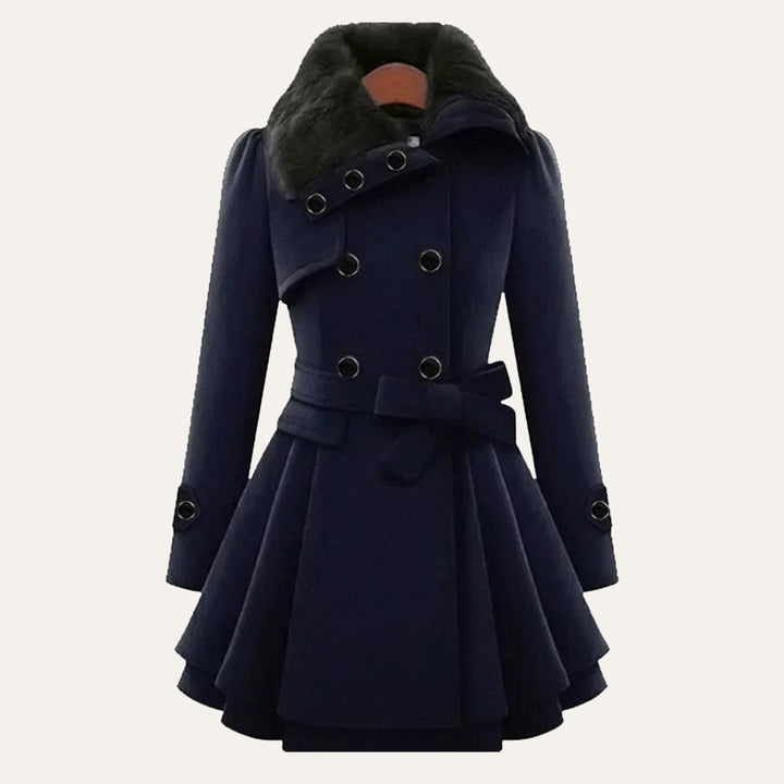 Luciana — Cappotto Donna Invernale Doppiopetto con Collo in Pelliccia, Lina Milano