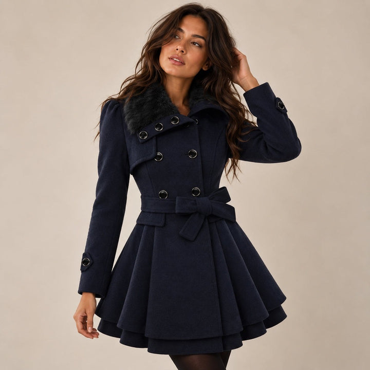 Luciana — Cappotto Donna Invernale Doppiopetto con Collo in Pelliccia, Lina Milano