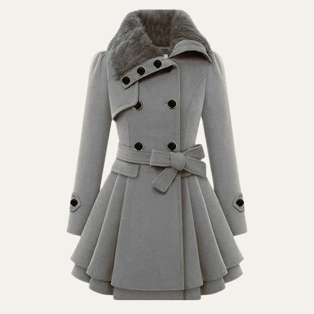 Luciana — Cappotto Donna Invernale Doppiopetto con Collo in Pelliccia, Lina Milano