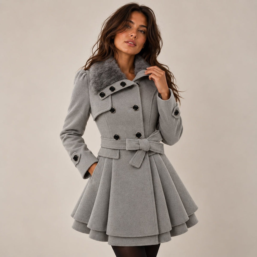 Luciana — Cappotto Donna Invernale Doppiopetto con Collo in Pelliccia, Lina Milano