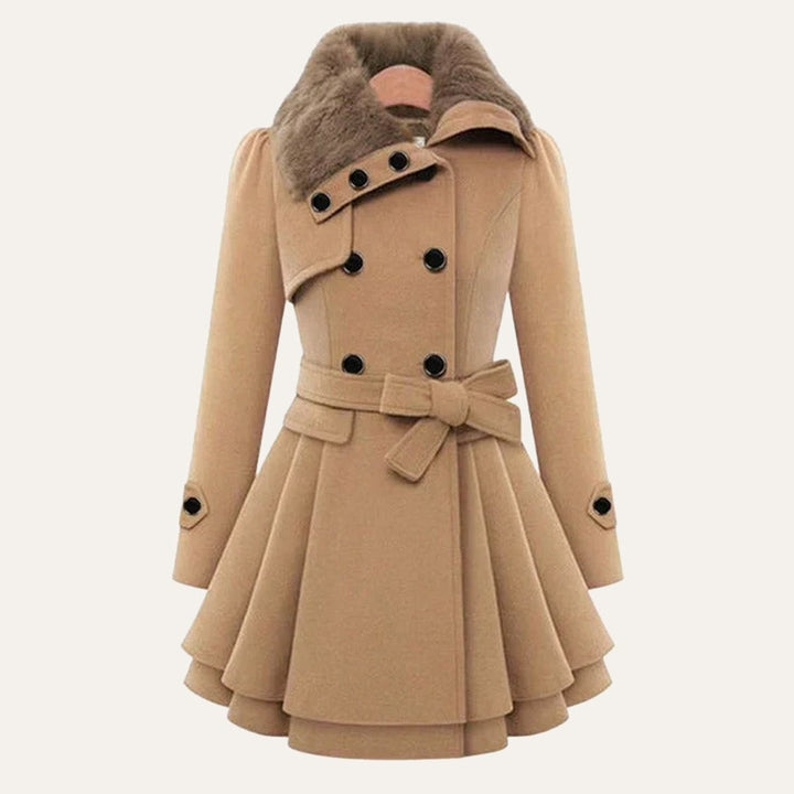 Luciana — Cappotto Donna Invernale Doppiopetto con Collo in Pelliccia, Lina Milano