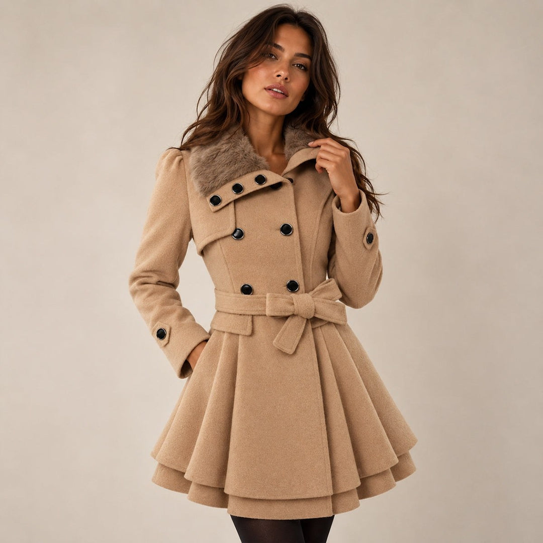 Luciana — Cappotto Donna Invernale Doppiopetto con Collo in Pelliccia, Lina Milano