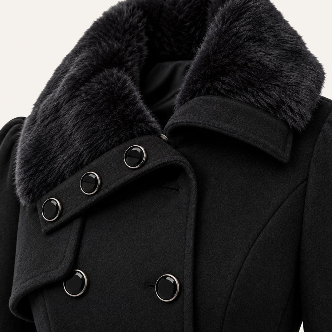 Luciana — Cappotto Donna Invernale Doppiopetto con Collo in Pelliccia, Lina Milano