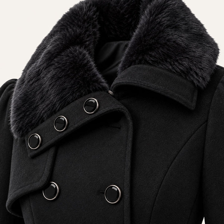 Luciana — Cappotto Donna Invernale Doppiopetto con Collo in Pelliccia, Lina Milano