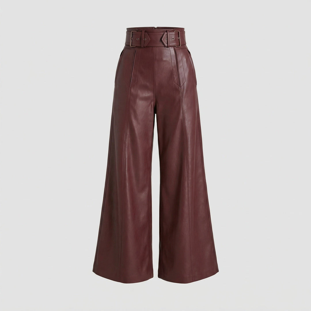 Marianna — Pantaloni in Pelle Donna Larghi a Vita Alta con Cintura, Lina Milano
